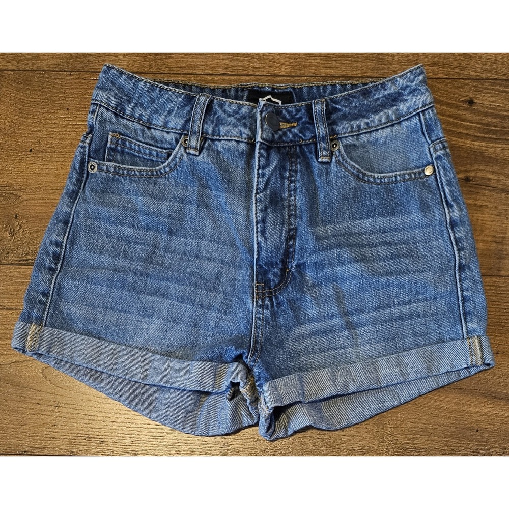 RVCA Womens 24 Denim‎ Blue Jean Shorts Hi Roller High Rise Cuffed 100% Cotton